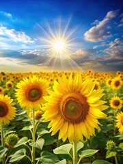 Bright yellow sunflowers blooming in a field