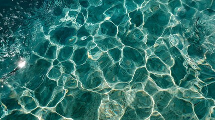 Abstract Turquoise Water Texture with Sunlight Reflections Creating a Calming and Refreshing Visual 