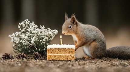 Squirrel with a birthday cake.