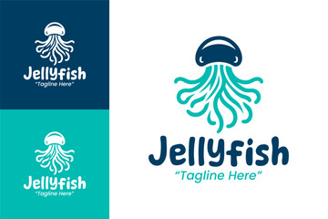 Elegant Jellyfish Logo for Branding in Teal and Blue Colors
