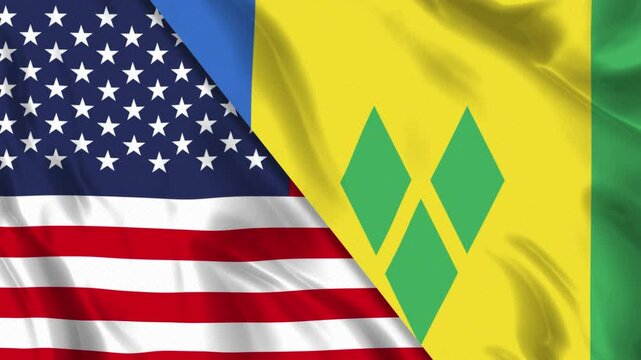 USA and Saint Vincent and the Grenadines Flag Animation Loop. Ultra HD 4k