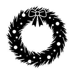 Black Christmas Wreath with Bow, Vector Illustration, Holiday Design Element