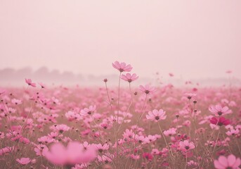 Field of pink cosmos flowers landscape nature
