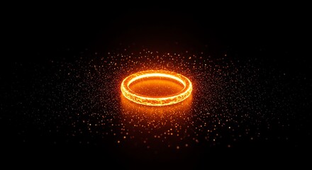 Glowing ring on dark background with particles