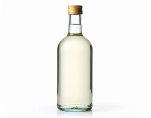 White Vinegar in Clear Glass Bottle on White Background for Kitchen or Product Display