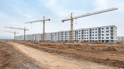 Apartment buildings under construction on a construction site.
