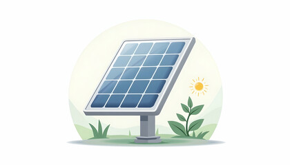 Solar Panel on Green Field Generating Renewable Energy