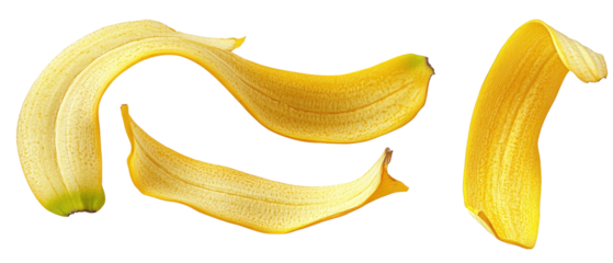 The image features three banana peels arranged in a visually appealing manner.