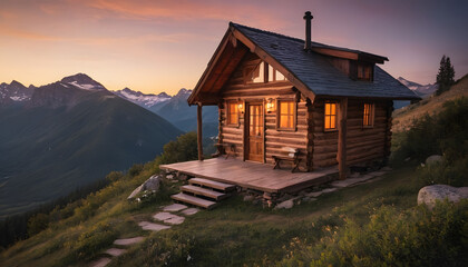 A peaceful lakeside retreat with a cozy cabin photorealistic HD 4K
