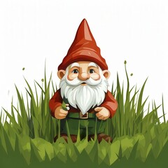 an AI Image Generator, Cheerful Garden Gnome Sitting in Decorative