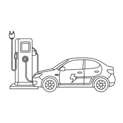 Electric car charging station outline vector illustration ev vehicle charging point design on transparent background
