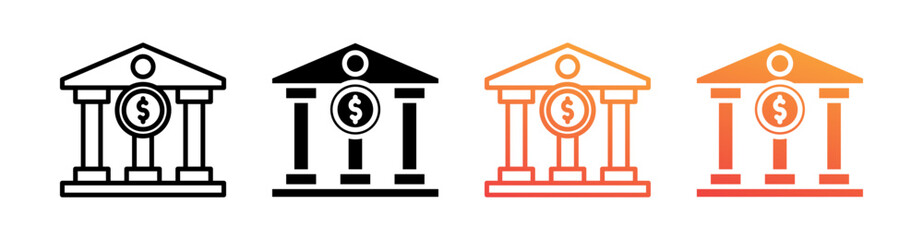 Bank Multi Style Icon Set Vector 