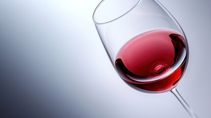 Red wine swirling in a glass against a graduated light gray background