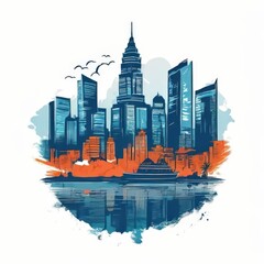 an AI Image Generator, Artistic Illustration of a Temple Reflecting with Skyline
