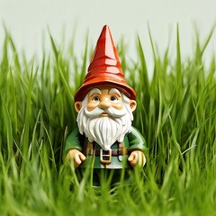 an AI Image Generator, Garden Gnome Statue in Tall Grass with Red Hat