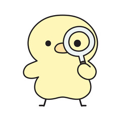 虫眼鏡を通してこちらを見る可愛いひよこのイラスト