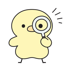 虫眼鏡を覗いて何かに気づく可愛いひよこのイラスト