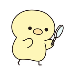 虫眼鏡で何かを観察する可愛いひよこのイラスト
