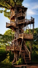 an AI Image Generator, a Lush Green Forest with Wooden Stairs