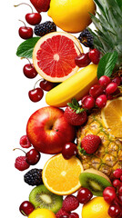 Vibrant Fruit Assortment: A stunning medley of fresh fruits, showcasing the beauty of nature's bounty, with rich colors and textures