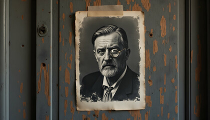 Framed Man Portrait on Wall with Glasses and Suit