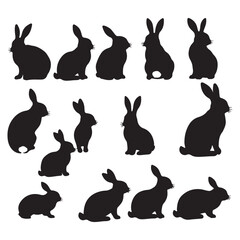 set of rabbits silhouette vector on white background