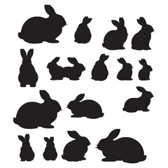 set of rabbits silhouette vector on white background
