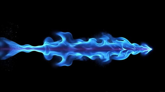 A mesmerizing trail of glowing blue flames dances across a pitch-black background, creating an ethereal and captivating effect - Powered by Adobe