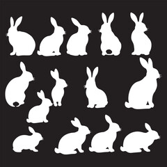 set of rabbits silhouette vector on white background