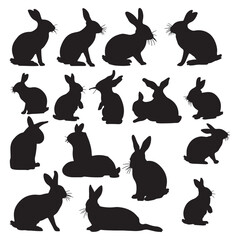 set of rabbits silhouette vector on white background