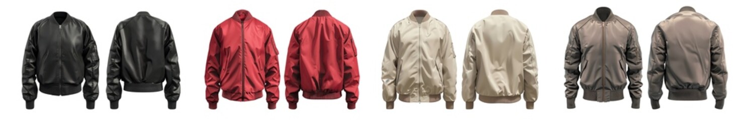 A collection of stylish jackets displayed in various colors, showcasing fashion design and trends.