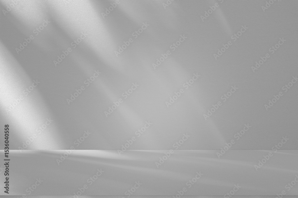 Poster Wall interior background, studio and backdrops show products.with shadow from window color white and grey. background for text insertion and presentation product	

