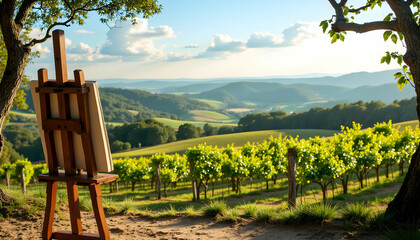Painting a Vineyard Landscape on Canvas Outdoors
