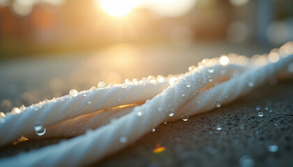 Rope Close-up with Water Droplets in Soft Sunlight
