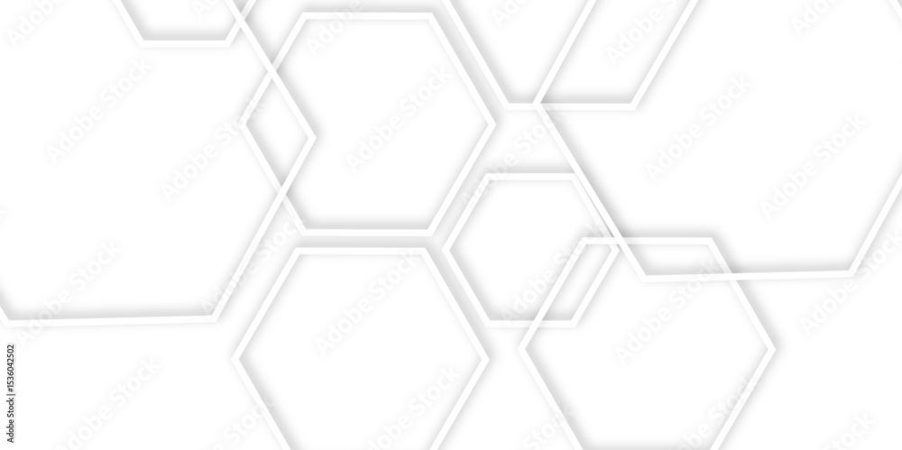 Fototapete Abstract geometric technology 3d white light structure technology out line hexagon polygonal honeycomb luxury pattern vector background.