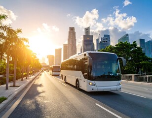 Fototapeta premium City bus at sunset