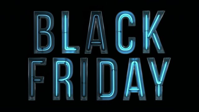 Black Friday Sign Animation | Glowing Blue 3D Text on Transparent Background &ndash; 4K