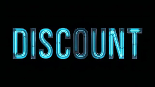 Discount Neon Sign Animation | Glowing Blue 3D Text on Transparent Background &ndash; 4K