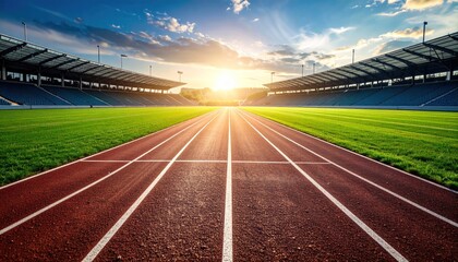 Running track in stadium at sunset