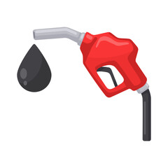 Red Fuel Pump Nozzle with Oil Drop Illustration on White Background for Energy and Petroleum Industry Concepts