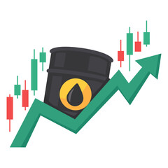 Oil Market Growth Concept with Rising Graph and Candlestick Chart Illustration on White Background