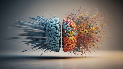 adhd, Conceptual Brain Halves: Analytical Precision Meets Creative Chaos in Vivid Detail