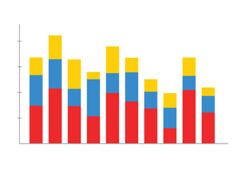 Business chart for infographic graph diagram in three colors combination, yellow, blue and red