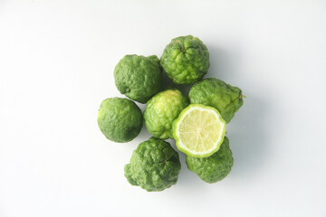 Bergamot fruits or kaffir lime fruit isolated on white background