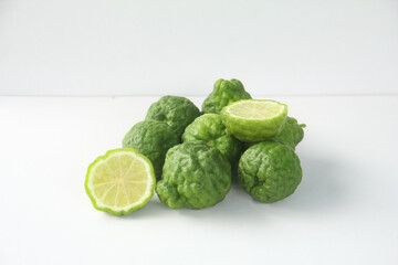 Bergamot fruits or kaffir lime fruit isolated on white background