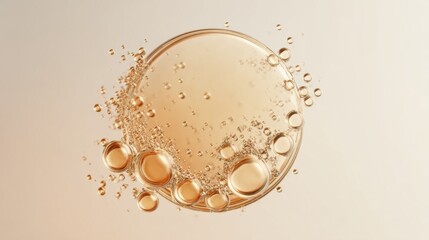 A clear liquid bubble under the microscope, light beige and light amber, on a white background 8k