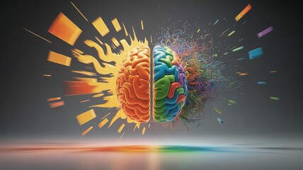 adhd, Colorful Brain Illustration Depicting Creative and Analytical Thought Processes
