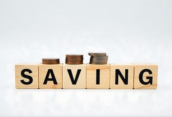 Generative AI: Stacking Savings Wooden Blocks with Coins for Wealth Growth