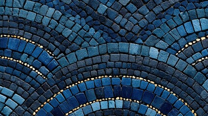 Naklejka premium Detailed mosaic design in shades of deep blue with gold accents.