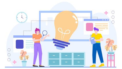 Two people discussing an idea in modern office setting, perfect for business presentations, teamwork concepts, corporate communication visuals.